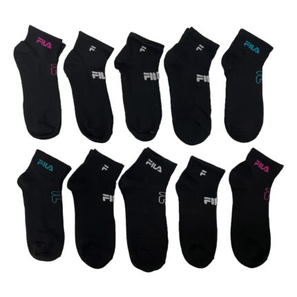 Fila Women’s 10-Pack Mesh Logo Quarter Socks (Black)
