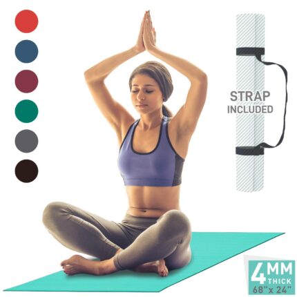 Aduro Sport Yoga Workout Mat, 4MM Thick Yoga Exercise Mat for Home Gym with Exercise Mat Strap (Black)