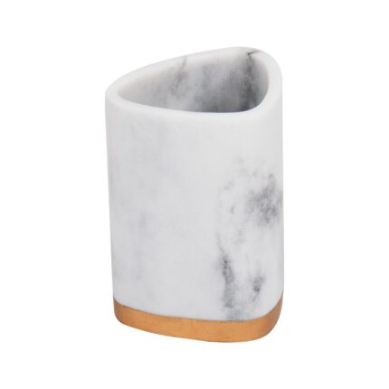 Maison Sucasa Tumbler for Bathroom, Countertop, Bathroom Accessory, Makeup Brush Holder, Pen Cup, Marble Design, Resin, White